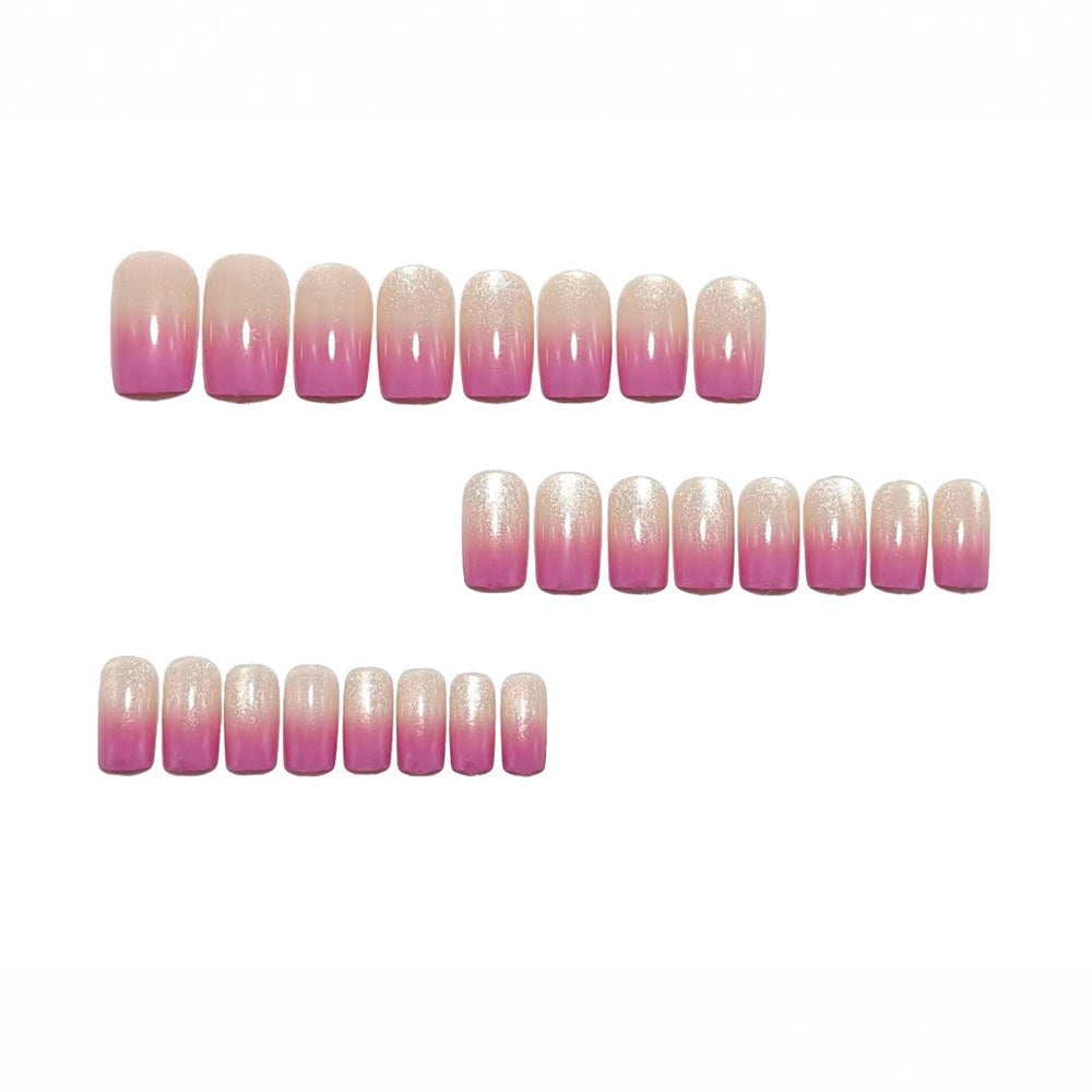 24pcs/Set Pink Ombre Cat Eye French Press On Nails