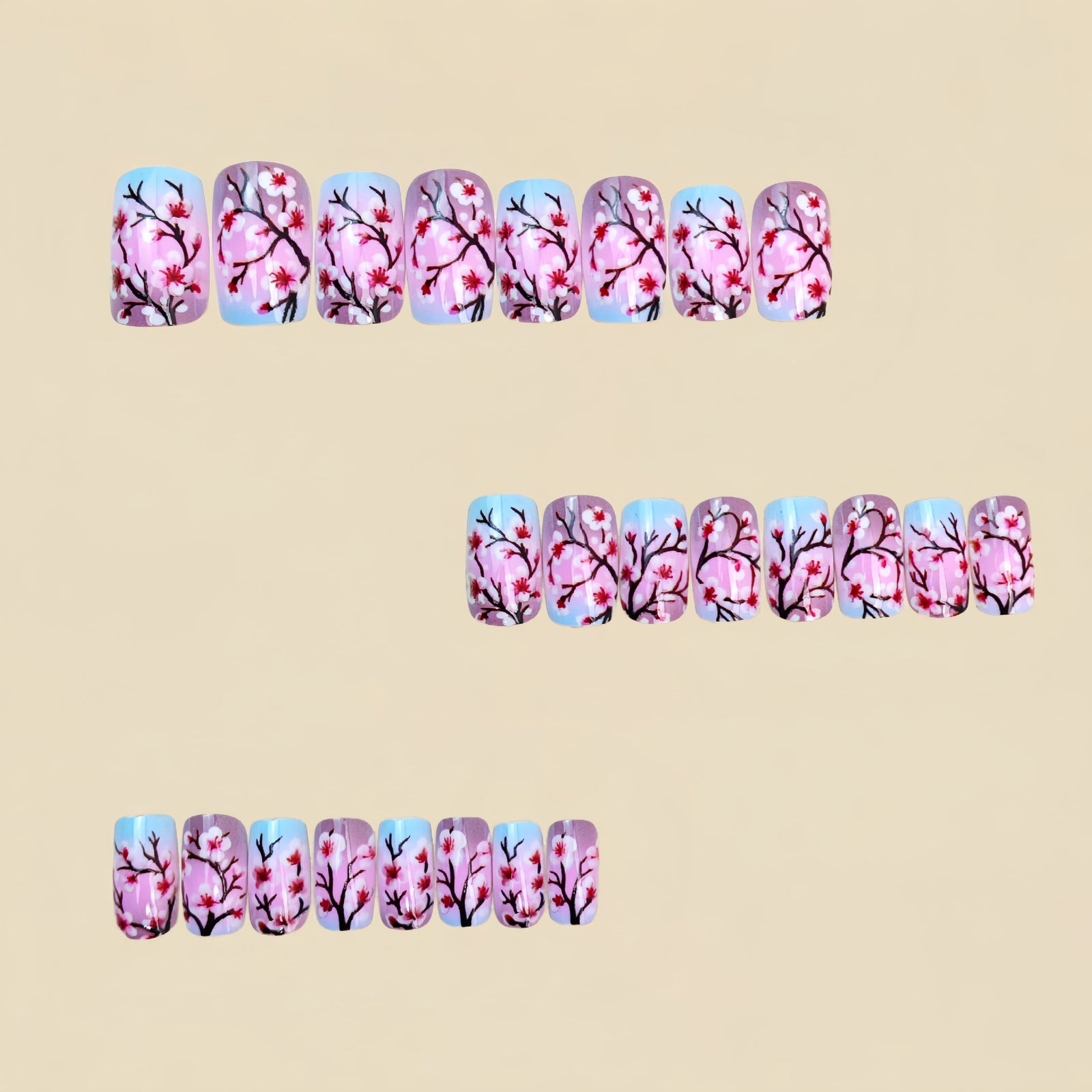 24pcs/Set Cherry Blossom Gradient Branches Press-On Nails