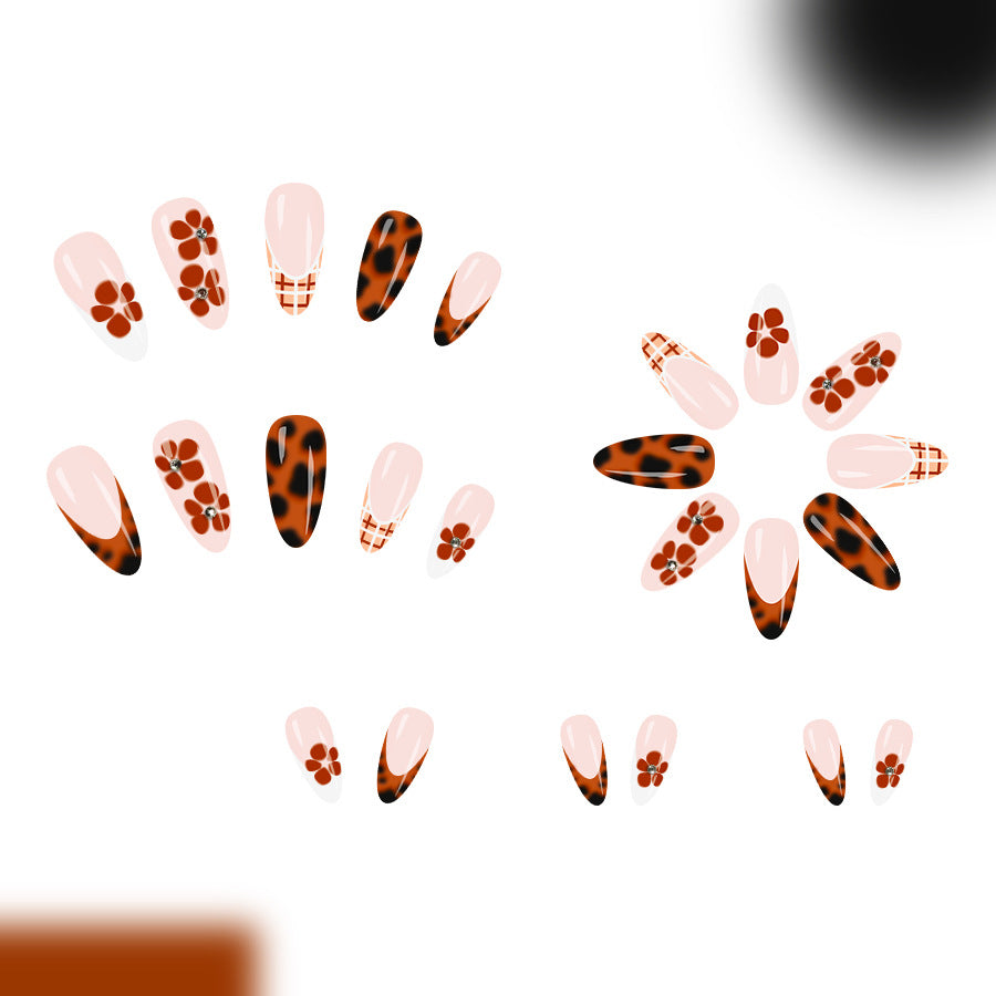 24pcs/Set Leopard Print Floral French Press On Nails