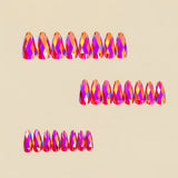 24pcs/Set Pink Diamond-Shaped Chrome Press-On Nails