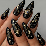 24pcs/Set Black & Gold Cat Eye Marble Nails