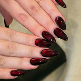 24pcs/Set Deep Burgundy Cat Eye Press On Nails