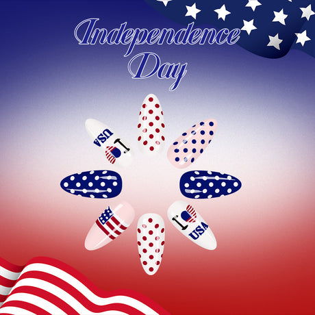 24pcs/Set Independence Day Red, White and Blue Polka Dots Press-On Nails