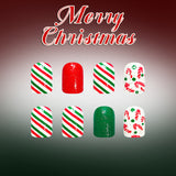 24pcs/Set Red, Green & White Striped Snowflake Christmas Trees Press On Nails