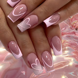 24pcs/Set Pink French Tips with Hearts Press-On Nails