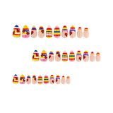 30pcs/Set Rainbow Stripe 3D Ladybug Press On Nails
