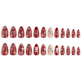 30pcs/Set 3D Burgundy Rhinestone Snowflakes Press On Nails