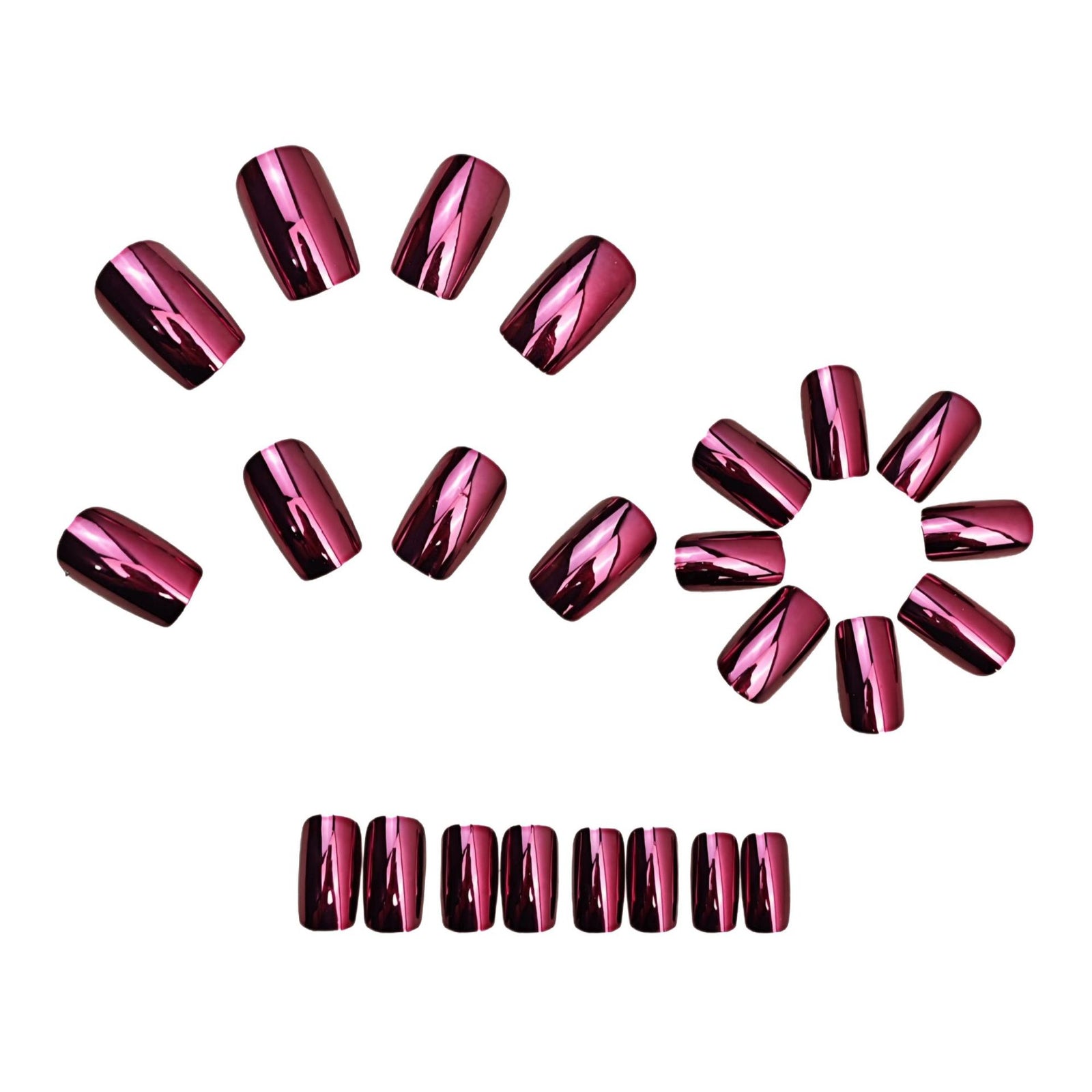 24pcs/Set Fuchsia Chrome Press-On Nails
