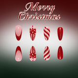 24pcs/Set Red & White Stripe French Tips Press On Nails