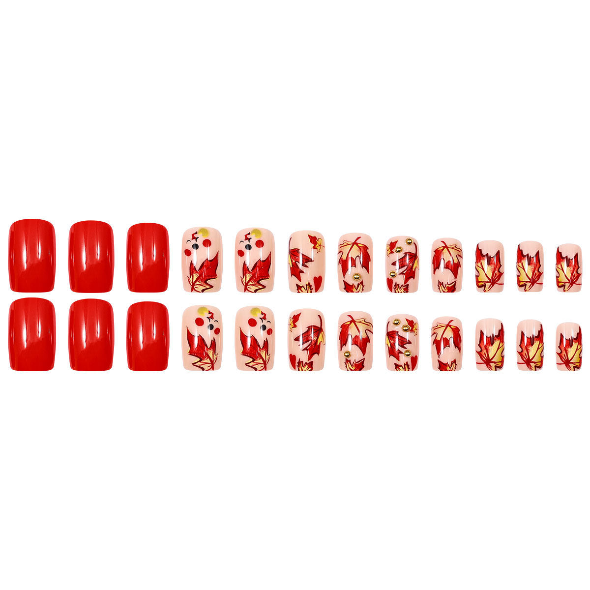24pcs/Set Fall Maple Leaves Press On Nails