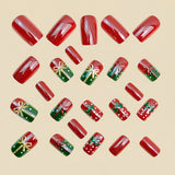 24pcs/Set Red Square Gift Box Press On Nails