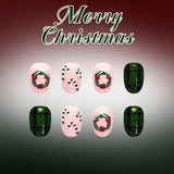 24pcs/Set Christmas Wreath & Candy Press On Nails
