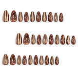 24pcs/Set Brown Cat Eye with Polka Dots & Stripes Press-On Nails