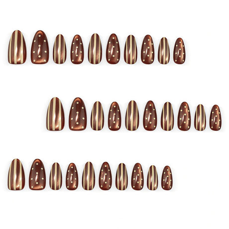 24pcs/Set Brown Cat Eye with Polka Dots & Stripes Press-On Nails