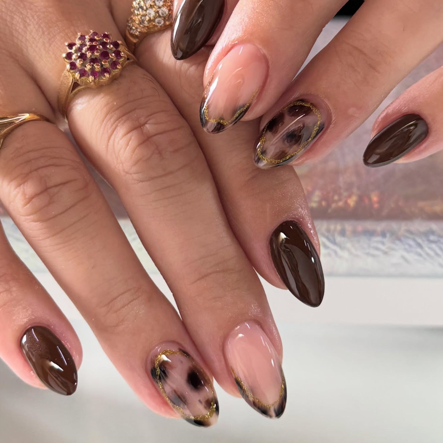 24pcs/Set Tortoiseshell Leopard French Press On Nails