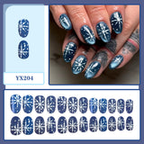 24pcs/Set Hazy Blue Cat Eye Snowflake Press-On Nails