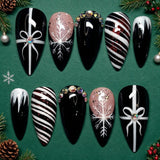 24pcs/Set Bow & Snowflake Stripes Press-On Nails
