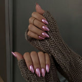 24pcs/Set Pink Chrome Press On Nails