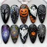 30pcs/Set Haunted Castle, Ghost, Pumpkin & Spooky Tree Press On Nails