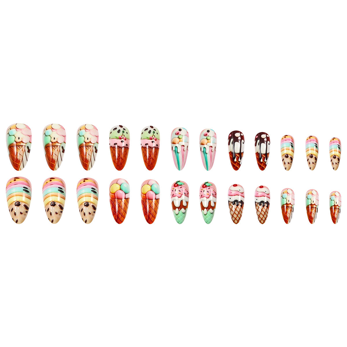 24pcs/Set Colorful Candy Ice Cream Press-On Nails
