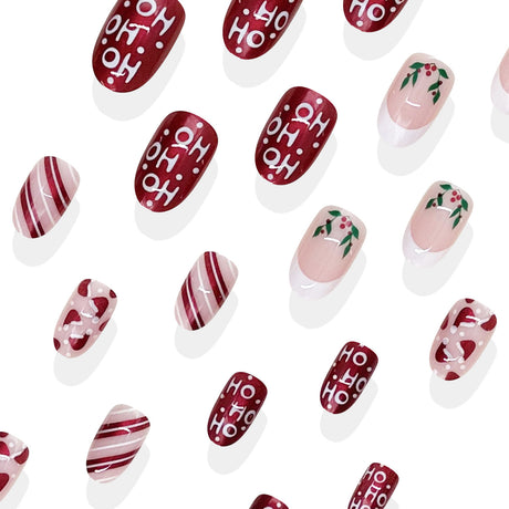 24pcs/Set Holly Berry French Tips Press On Nails
