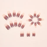 24pcs/Set Gradient Nude Brown with Silver Lines Press-On Nails