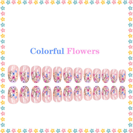 24pcs/Set Floral French Press On Nails