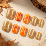 24pcs/Set Gold Glitter Maple Leaves Press On Nails