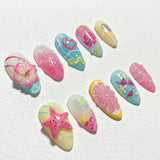 24pcs/Set 3D Starfish & Lemon Press-On Nails