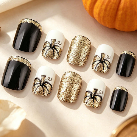 24pcs/Set Golden Pumpkin Press-On Nails