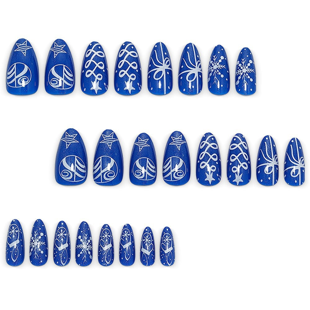 24pcs/Set Royal Blue Cat Eye Snowflakes Press On Nails
