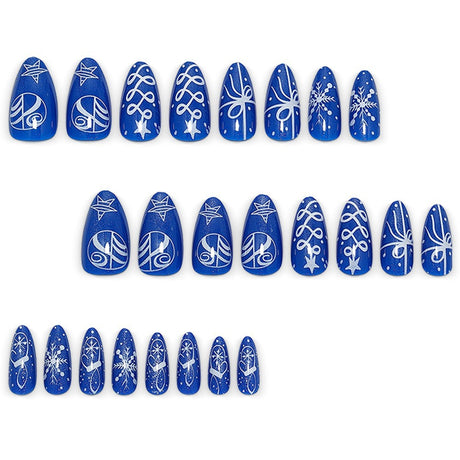 24pcs/Set Royal Blue Cat Eye Snowflakes Press On Nails