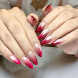 24pcs/Set Hot Pink Gradient Glitter Cat Eye Press-On Nails
