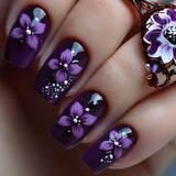 24pcs/Set Purple Floral Bloom Press-On Nails