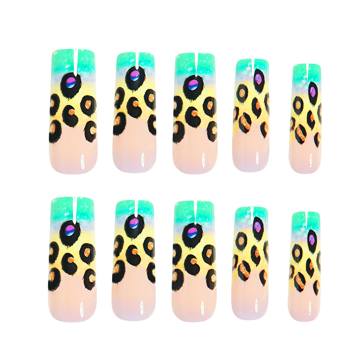24pcs/Set Green Leopard Print Ombre Press-On Nails