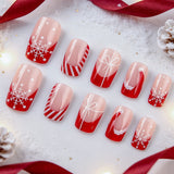 24pcs/Set Santa Hats, Snowflakes & Ribbon French Tips Press-On Nails