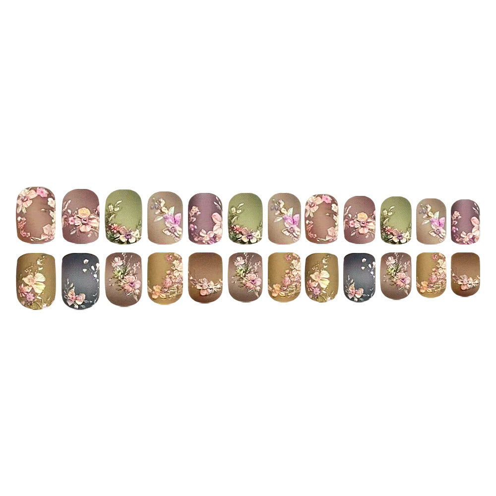 24pcs/Set Colorful Floral Press-On Nails
