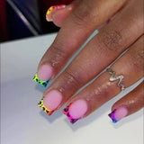 24pcs/Set Colorful Leopard Matte French Tips Press On Nails