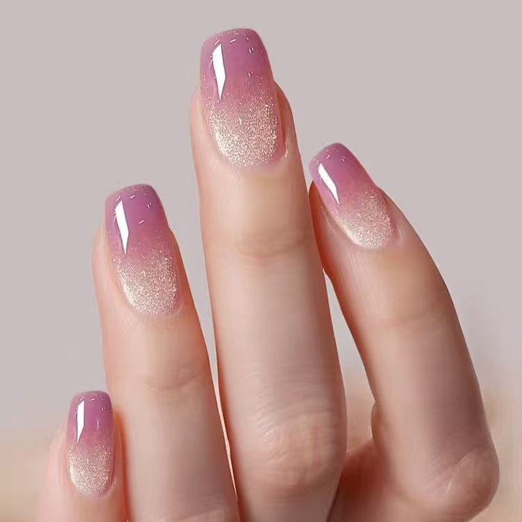 24pcs/Set Pink Ombre Cat Eye French Press On Nails