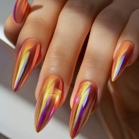 24pcs/Set Red Chrome Press-On Nails