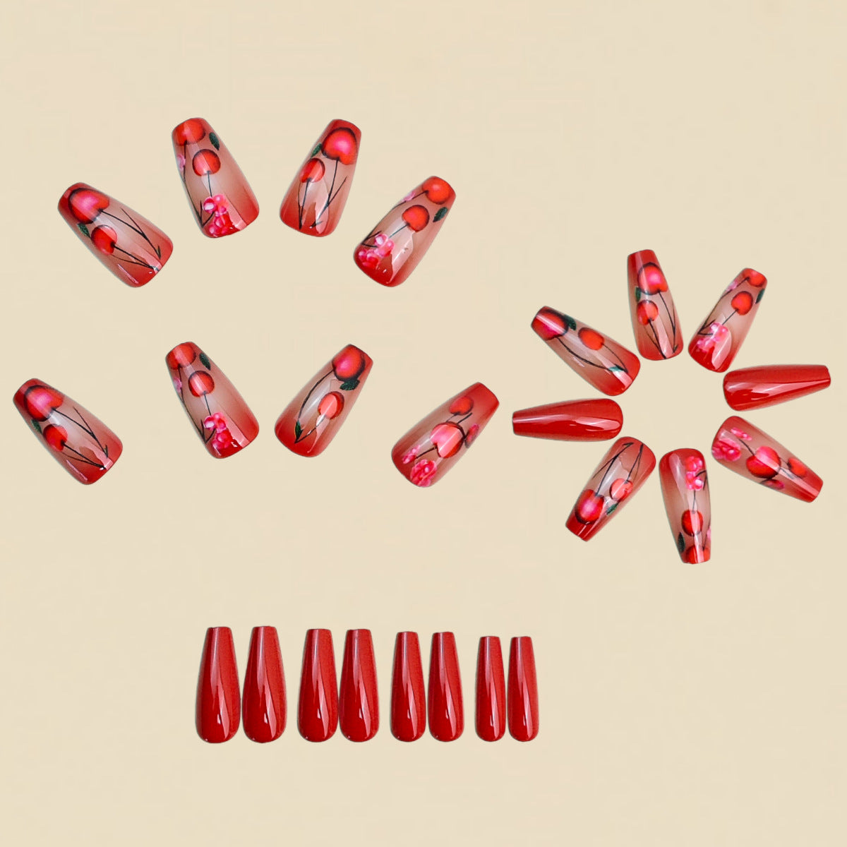 24pcs/Set Burgundy Cherry Press-On Nails