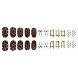 24pcs/Set Brown Bow Polka Dot Striped Press On Nails