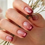 24pcs/Set Pink Gradient Cat Eye French Press-On Nails