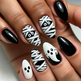 24pcs/Set Black & White Mummy Ghost Press On Nails