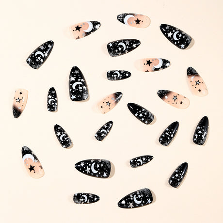 24pcs/Set Black Shooting Star Glitter Press On Nails