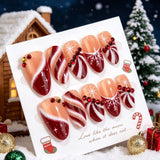 30pcs/Set Red French Tips with Snowflakes Press On Nails