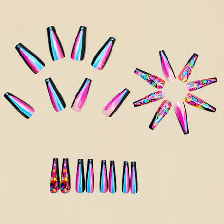 24pcs/Set Multicolor Butterfly Ombre Press-On Nails