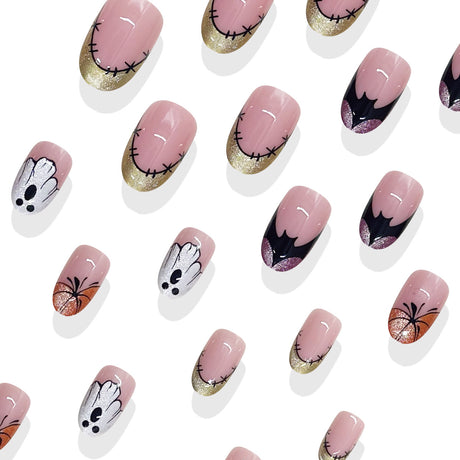 24pcs/Set Ghost Pumpkin French Press On Nails
