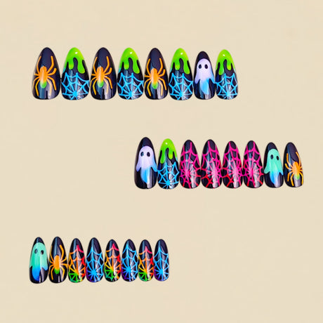 24pcs/Set Glow-in-the-Dark Ghost & Spider Web Press On Nails