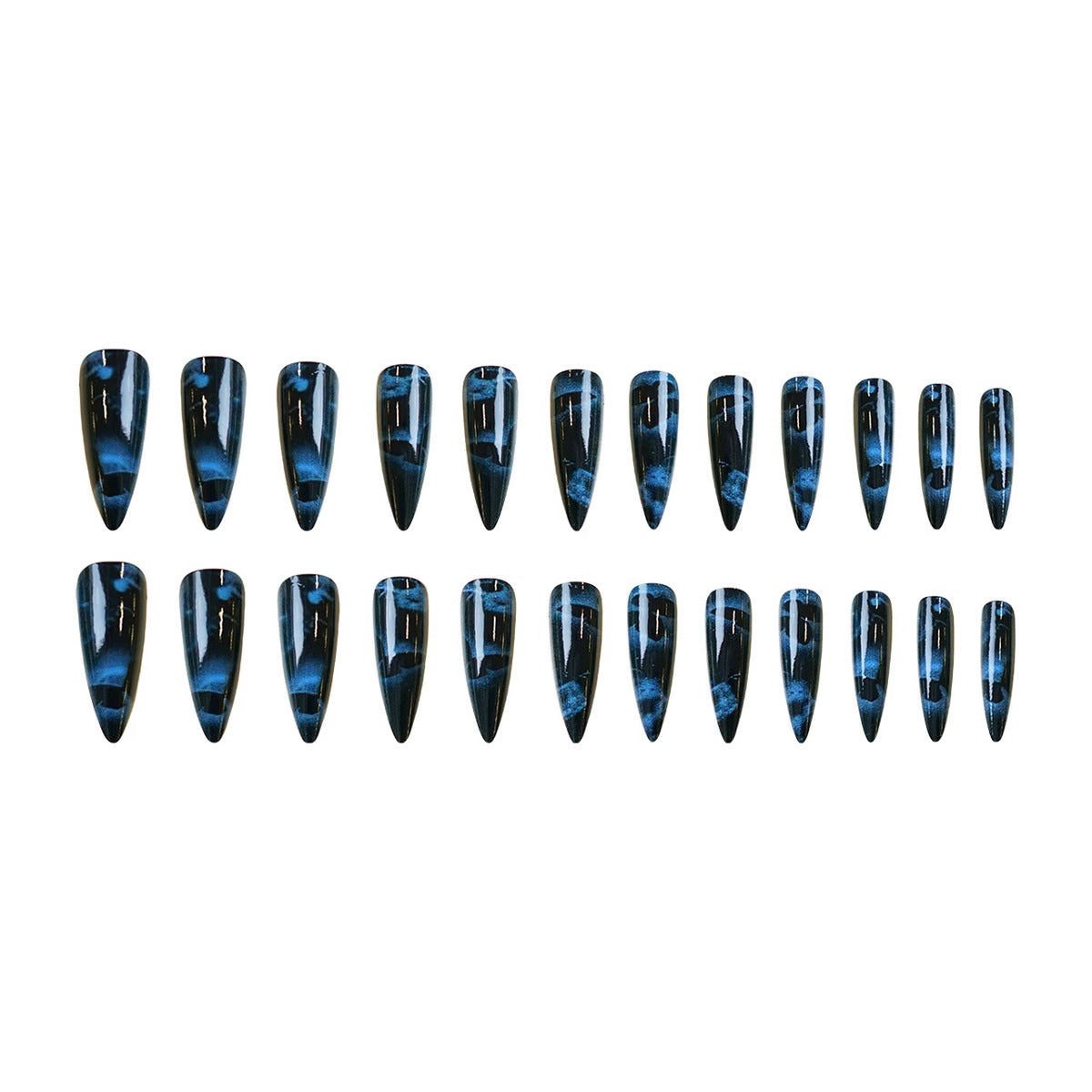 24pcs/Set Blue Ombre Butterfly Long Press-On Nails